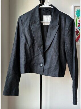 Abercrombie & Fitch Black Cropped Linen Blend Blazer Size L